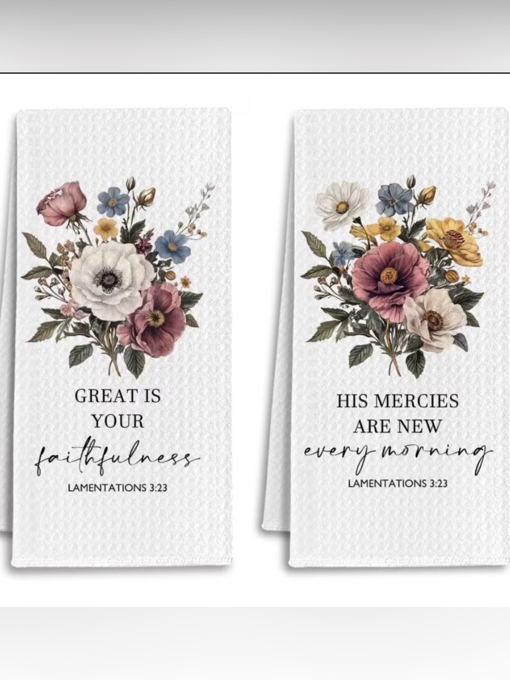Two Floral Scripture Kitchen Towels - Neutral Floral
